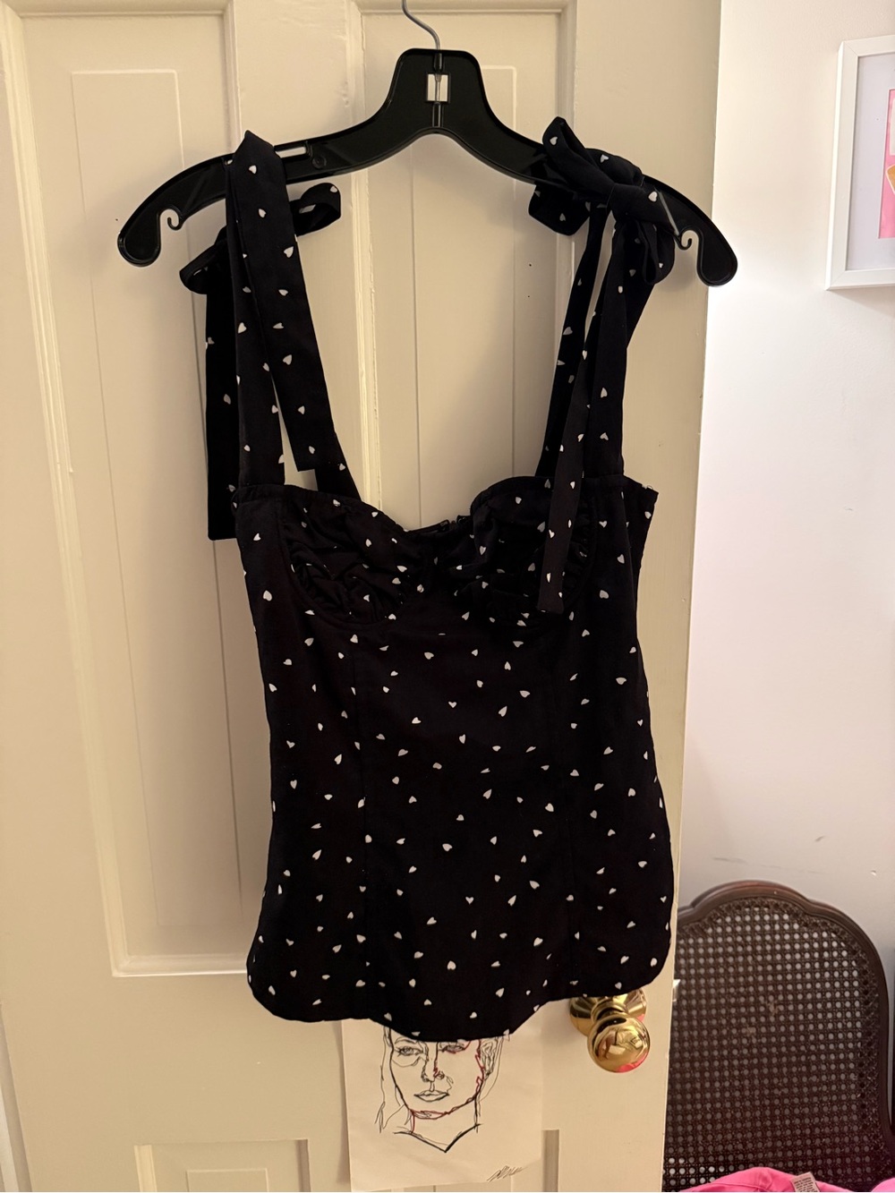 Lioness Black Tank with White Heart Print and Tie Straps